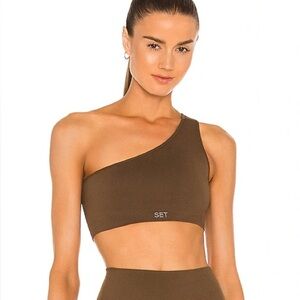 SET ACTIVE x REVOLVE Ribbed One Shoulder Sports Bra in Brush Medium